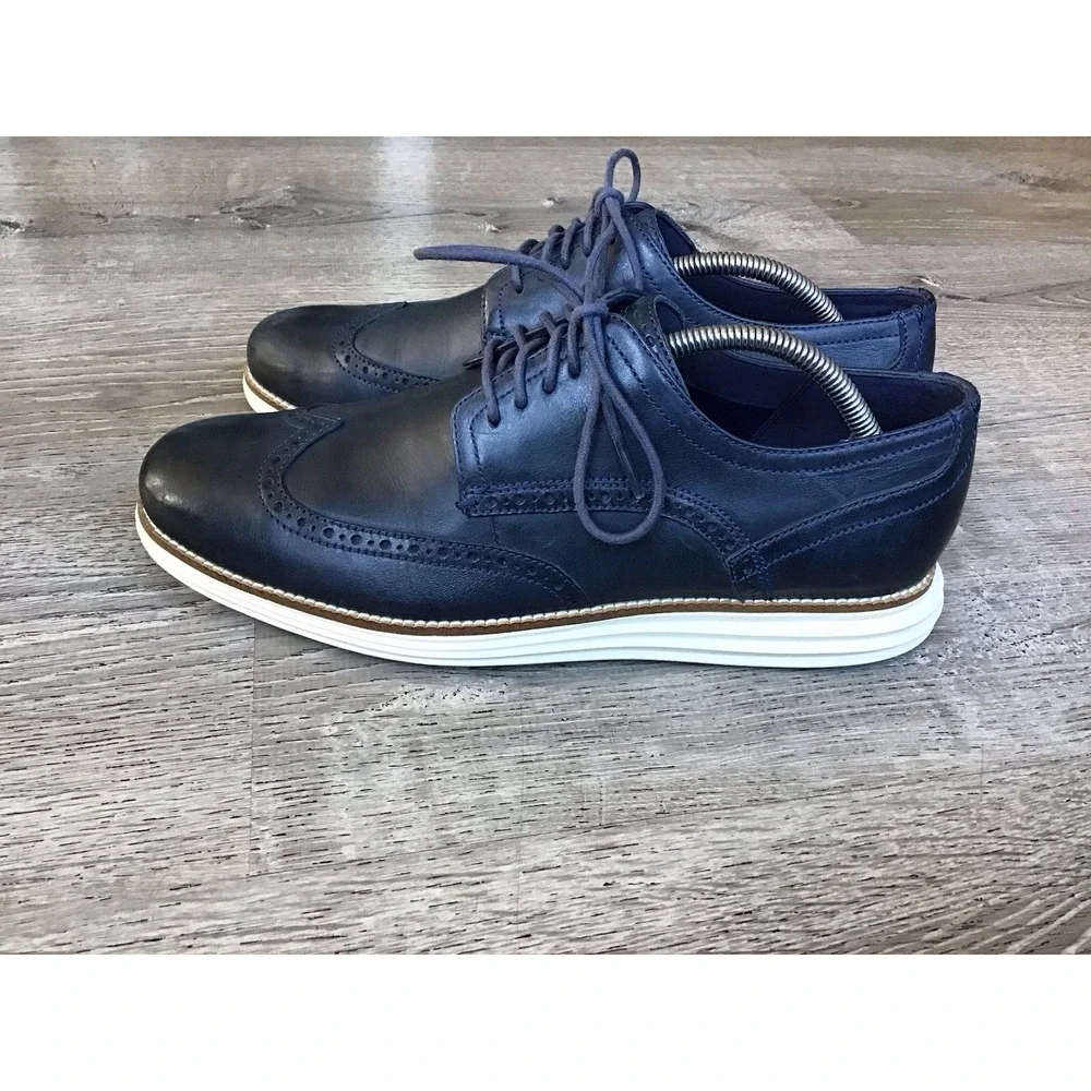 Cole Haan Zerogrand Men's 10 M Wing Ox Wingtip Oxford Blue Leather Shoes C30563